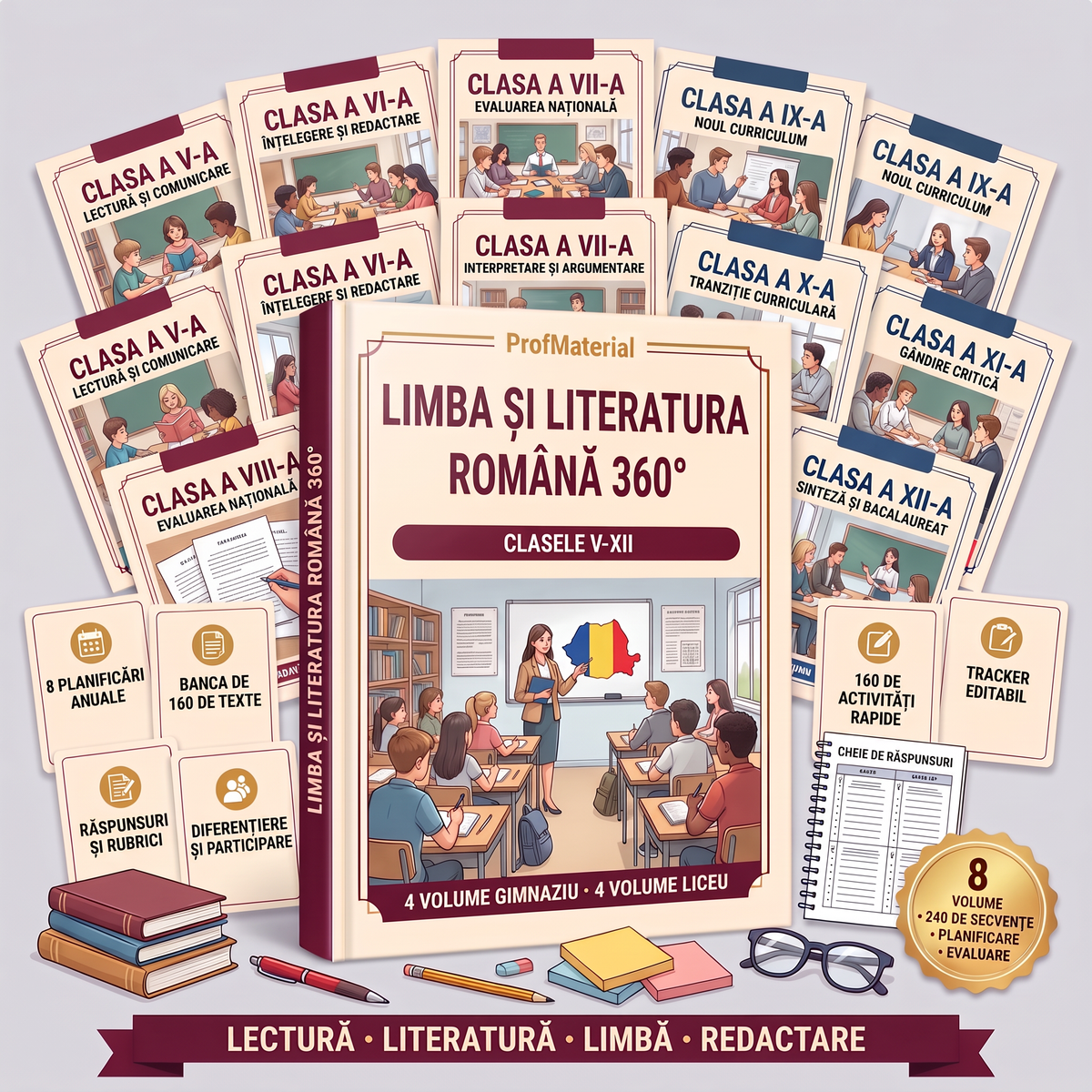 Limba și literatura română 360° — sistemul complet, 8 volume pentru clasele V-XII