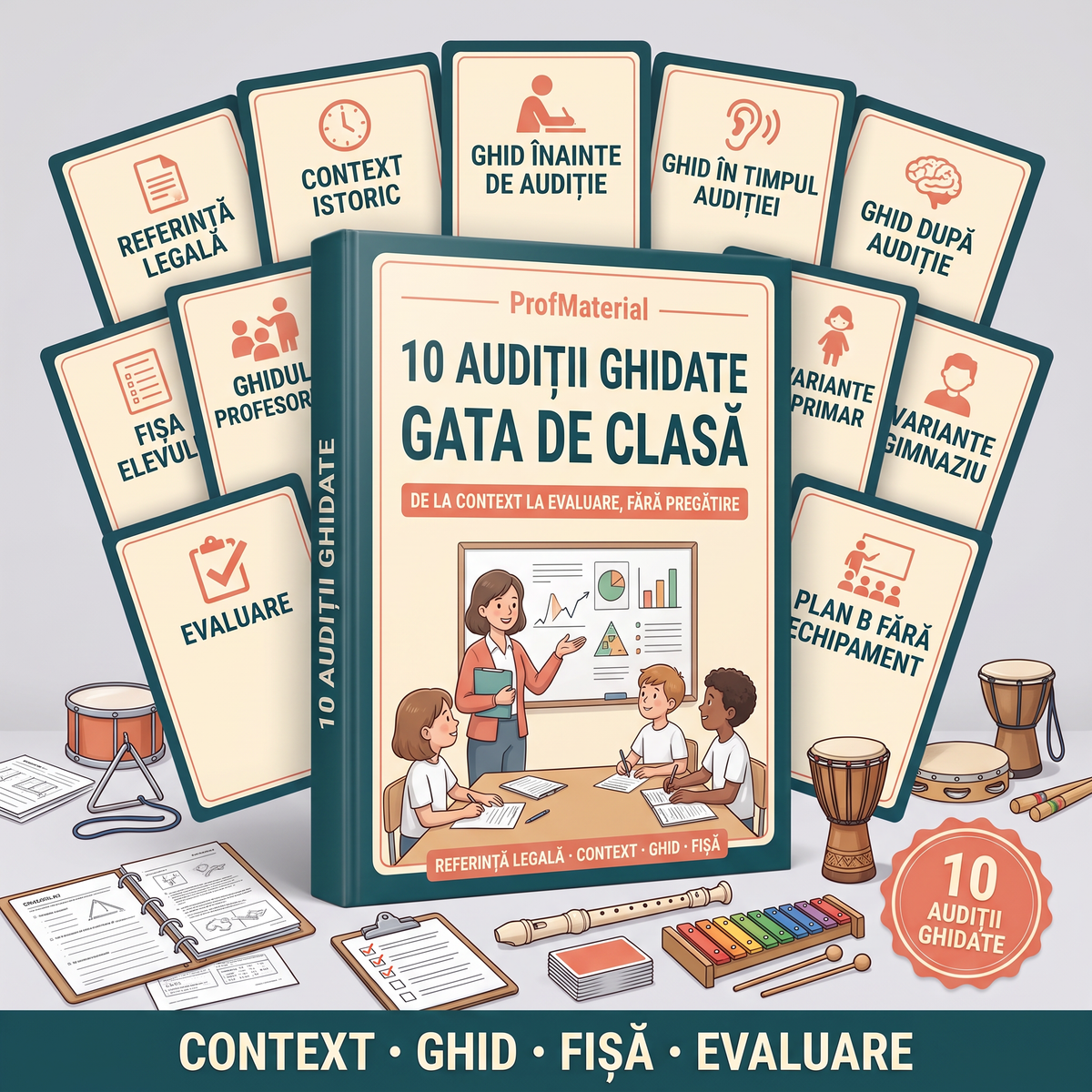 10 Audiții Ghidate, Gata de Clasă — zece unități complete de audiție muzicală pentru clasă