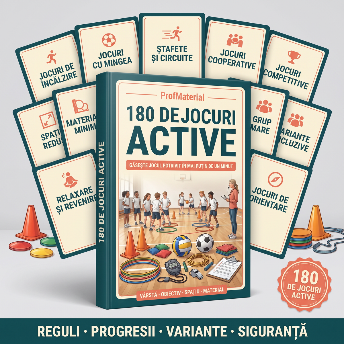 180 de Jocuri Active: bancă de jocuri clasificate după vârstă, obiectiv motric, intensitate, spațiu, număr de elevi și material